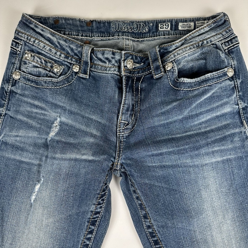 Miss Me Women's 29 Low Rise Bootcut Distressed Rhinestone Bling Jeans Y2K - Picture 2 of 12